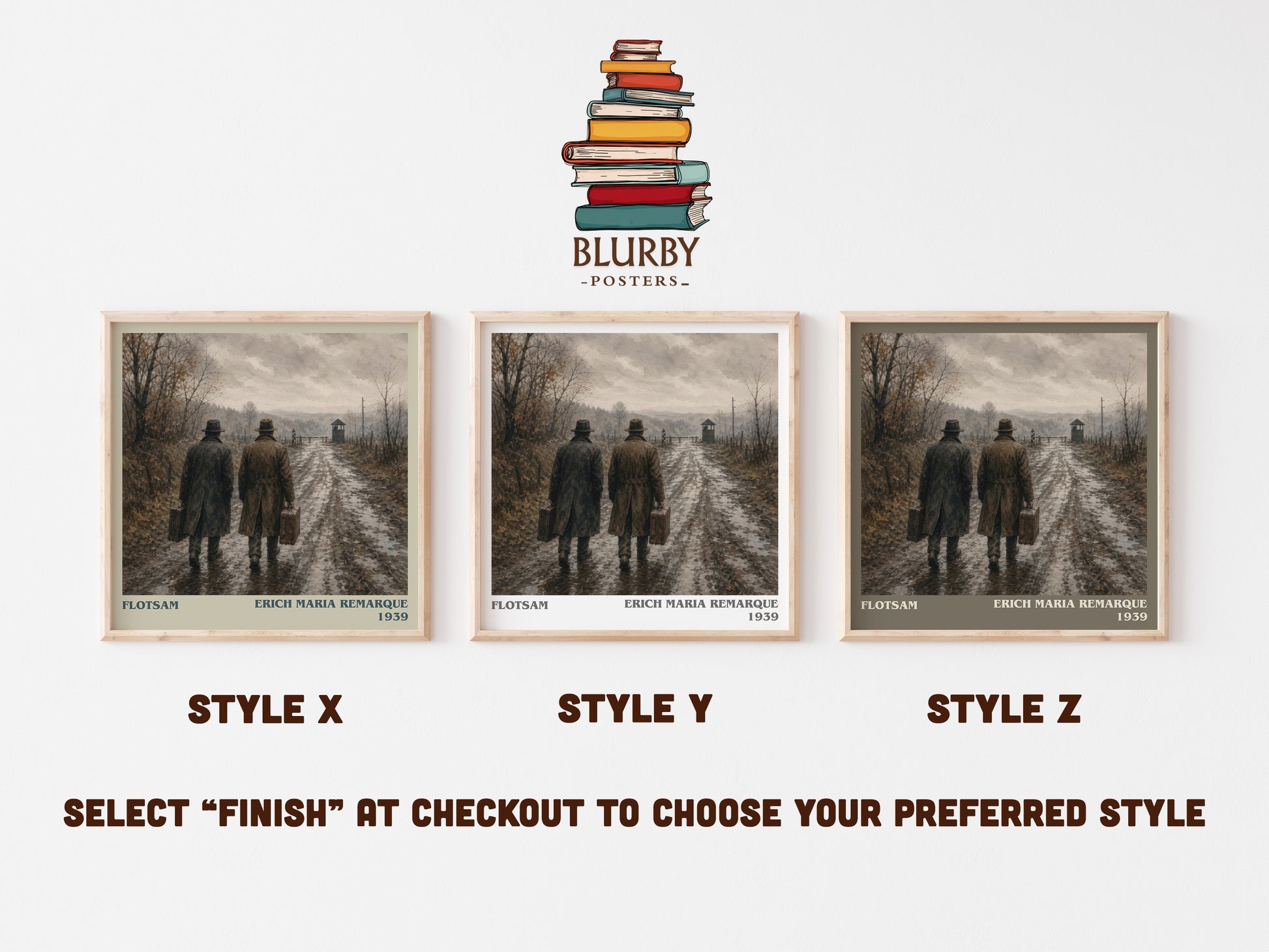 Flotsam literary print in frame leaning in hallway – historical fiction wall art