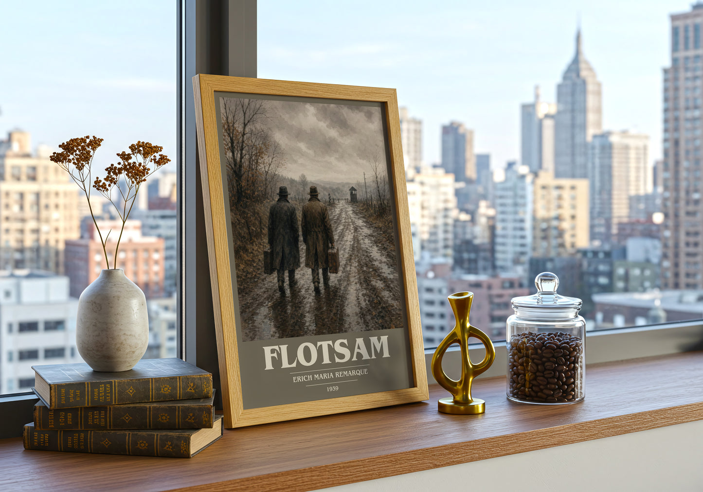 Flotsam book cover print framed by window – literary home decor