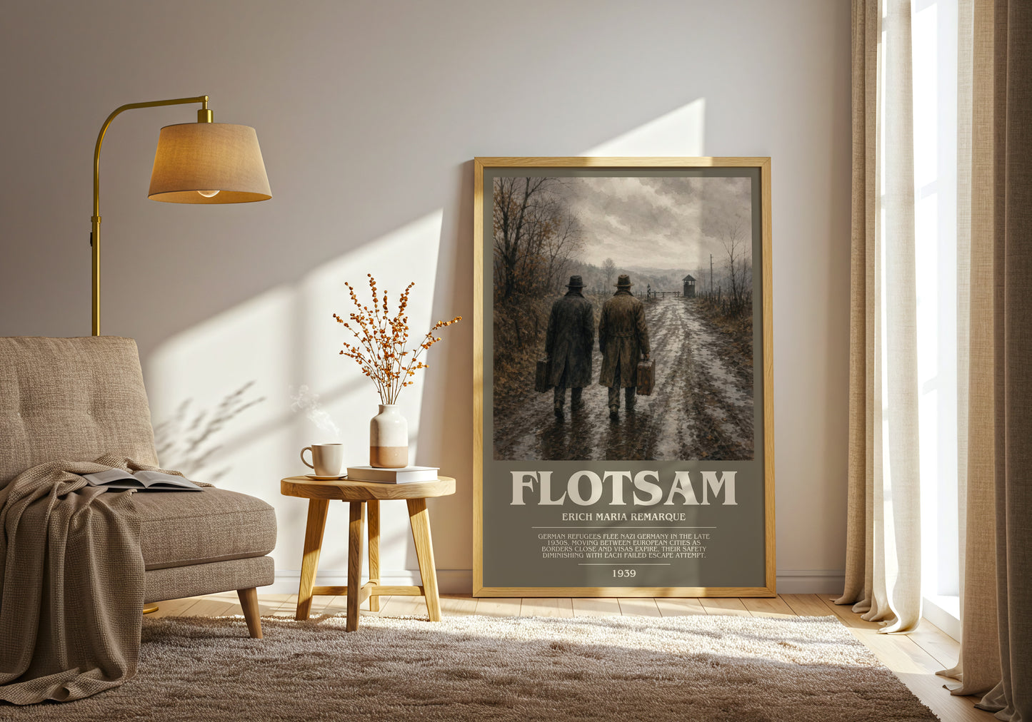 Flotsam bookish print on bookshelf – Erich Maria Remarque fan gift