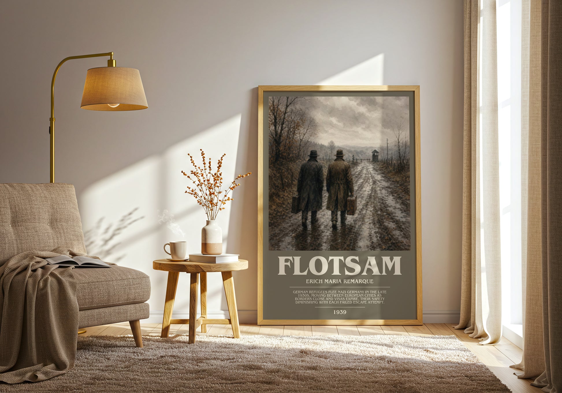 Flotsam bookish print on bookshelf – Erich Maria Remarque fan gift