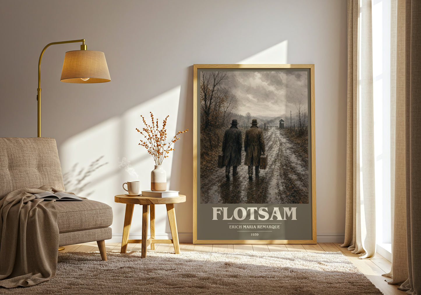 Flotsam book cover print on bookshelf – Erich Maria Remarque fan gift
