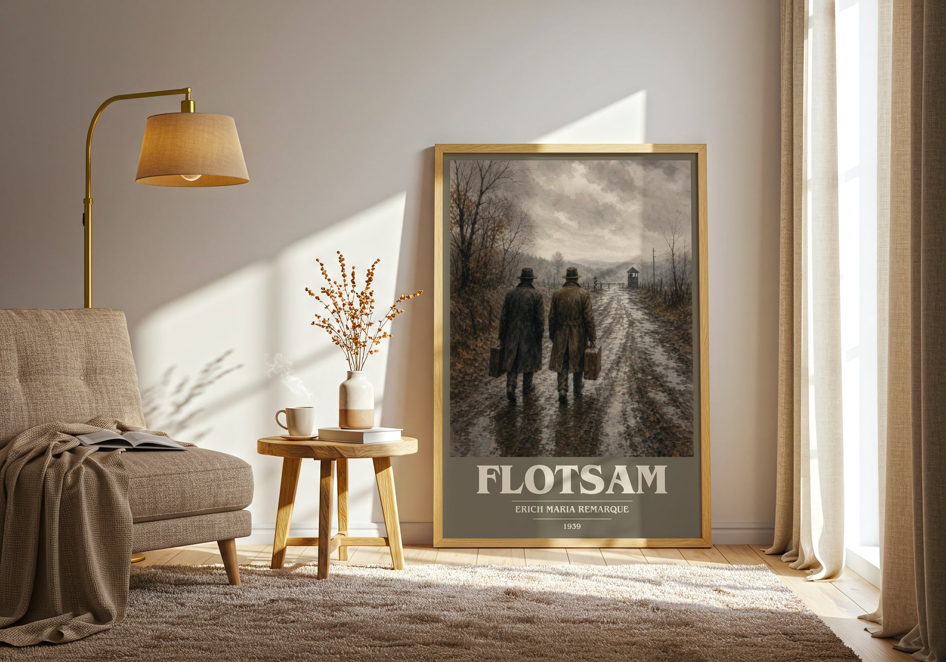 Flotsam book cover print on bookshelf – Erich Maria Remarque fan gift