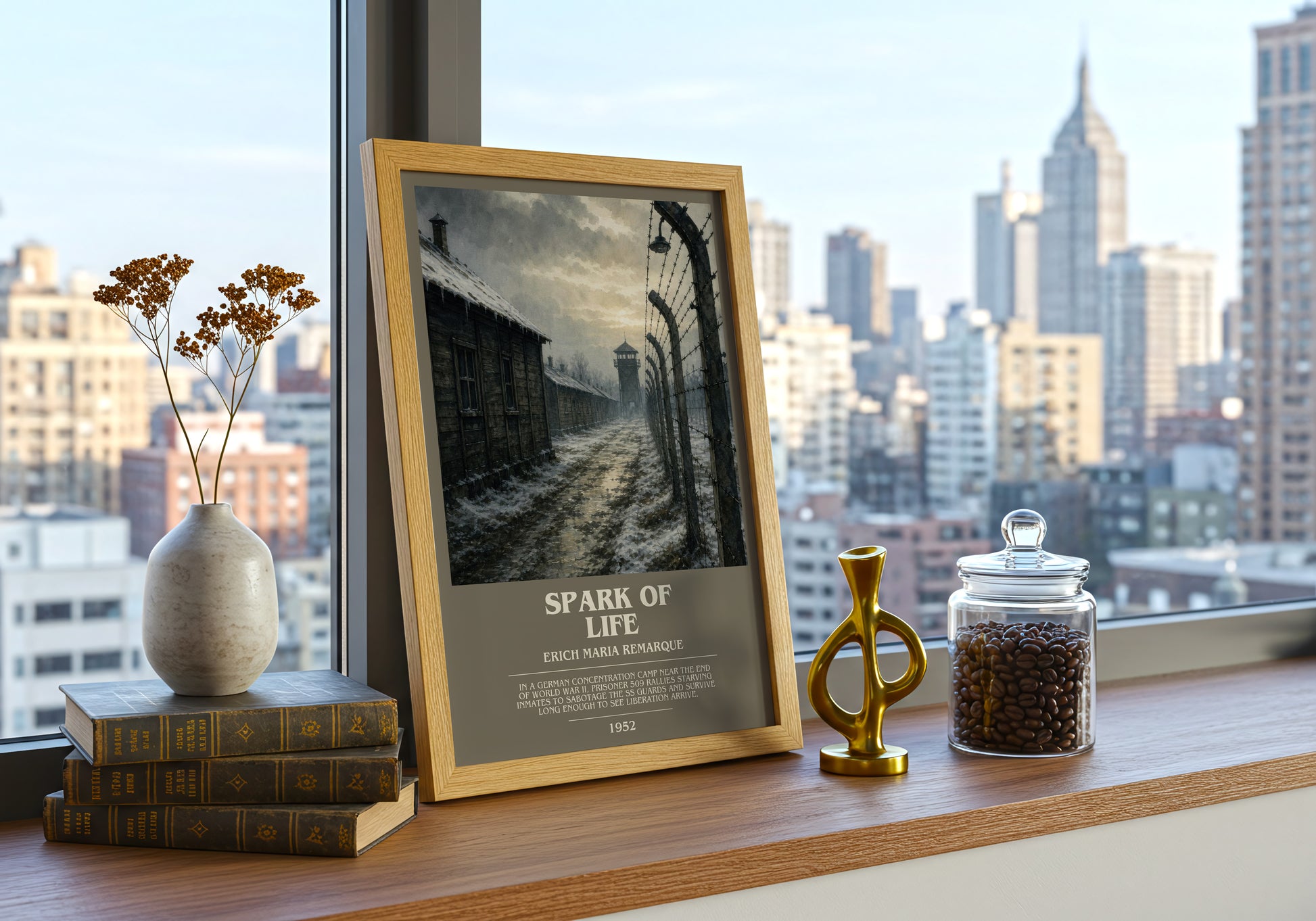 Spark Of Life bookish print framed by window – literary home decor