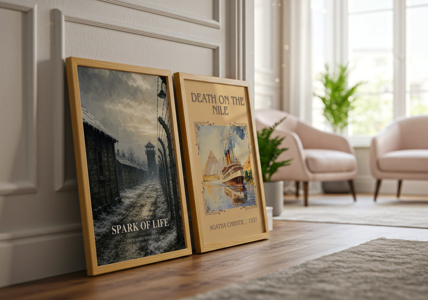 Spark Of Life watercolour print framed by window – literary home decor