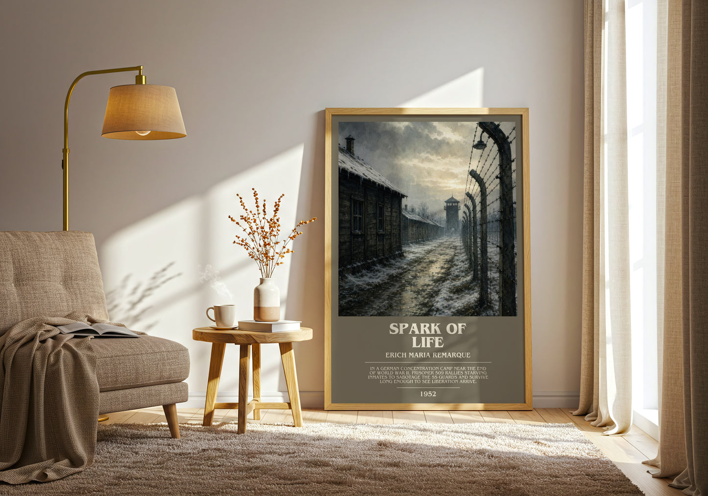 Spark Of Life bookish print on bookshelf – Erich Maria Remarque fan gift
