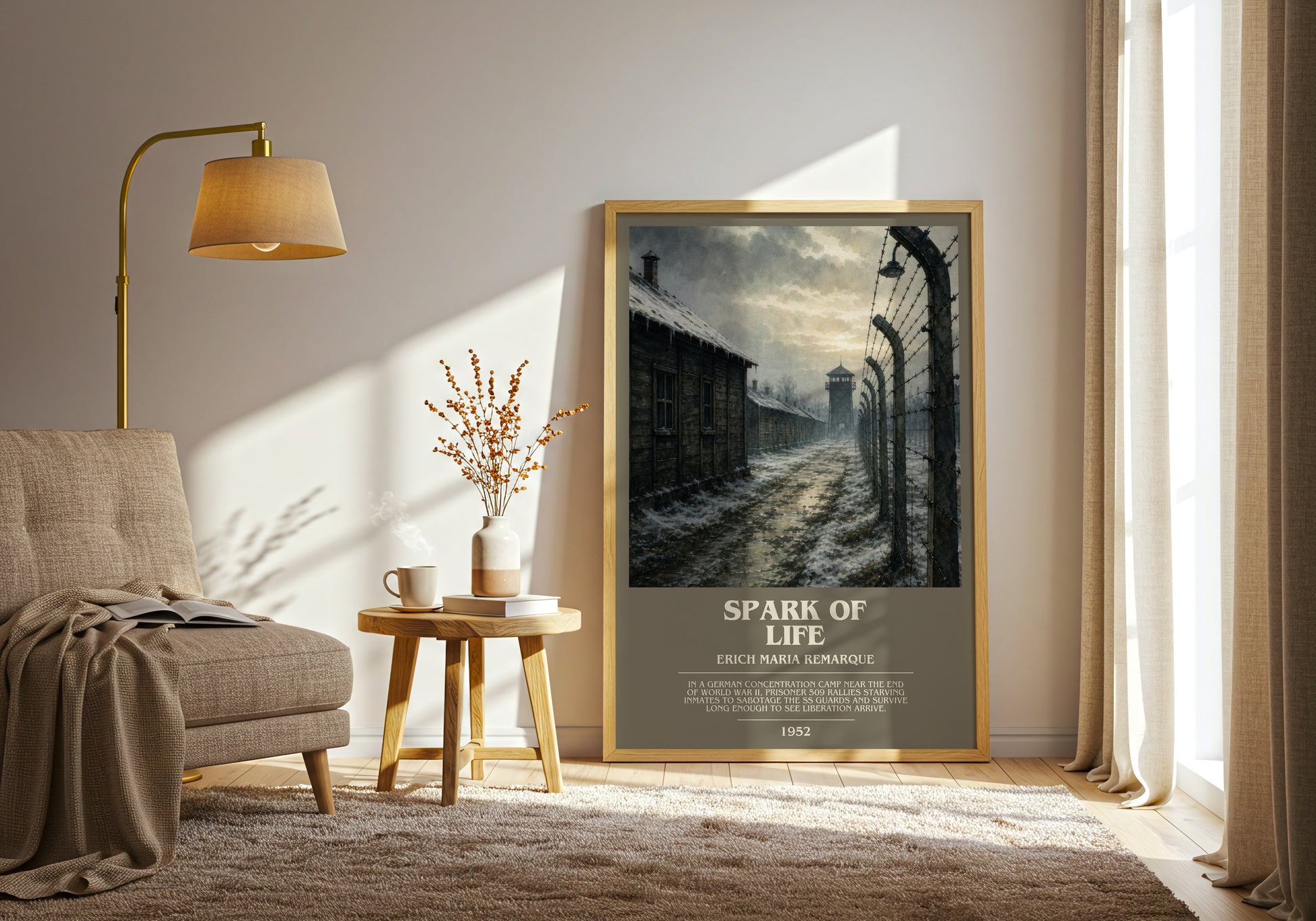 Spark Of Life bookish print on bookshelf – Erich Maria Remarque fan gift