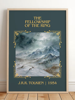 The Fellowship Of The Ring Classic Book Art Print by J.R.R. Tolkien – framed print leaning on a wooden floor