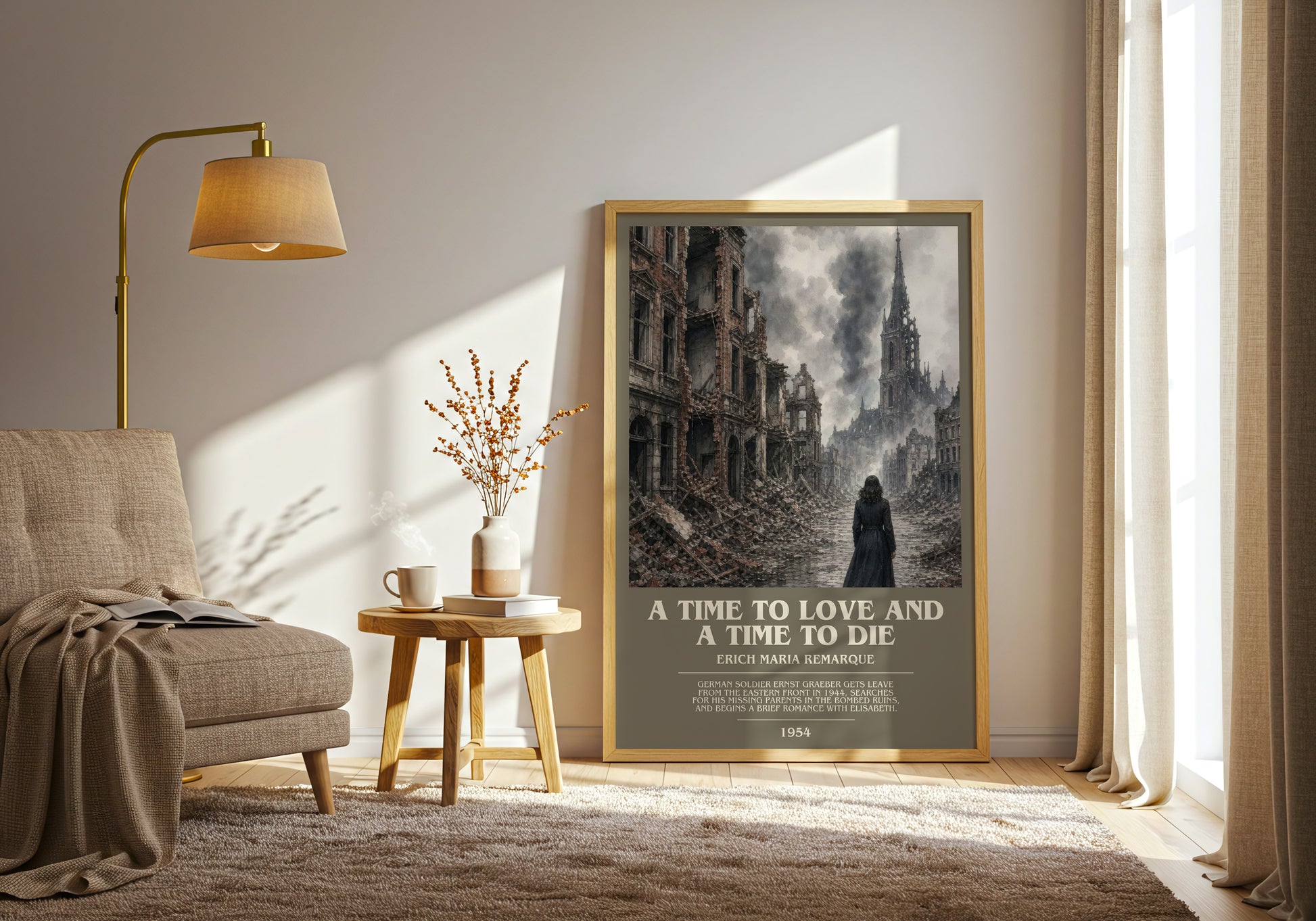 A Time To Love And A Time To Die bookish print on bookshelf – Erich Maria Remarque fan gift