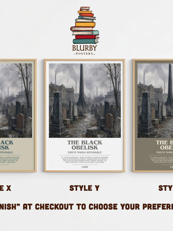 The Black Obelisk bookish print in frame leaning in hallway – historical fiction wall art