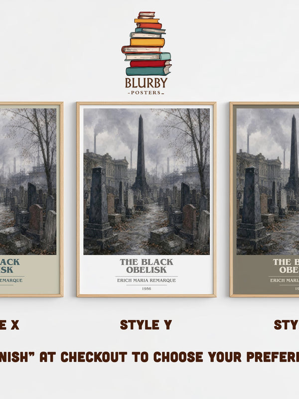 The Black Obelisk book cover print in frame leaning in hallway – historical fiction wall art
