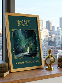 Gregor And The Marks Of Secret Classic Book Art Print by S. Collins – framed print on a city-view windowsill