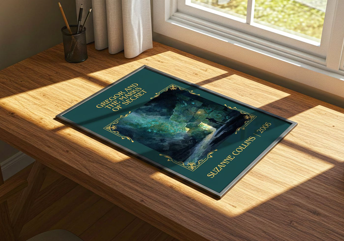 Gregor And The Marks Of Secret Classic Book Art Print by S. Collins – print on a sunlit desk