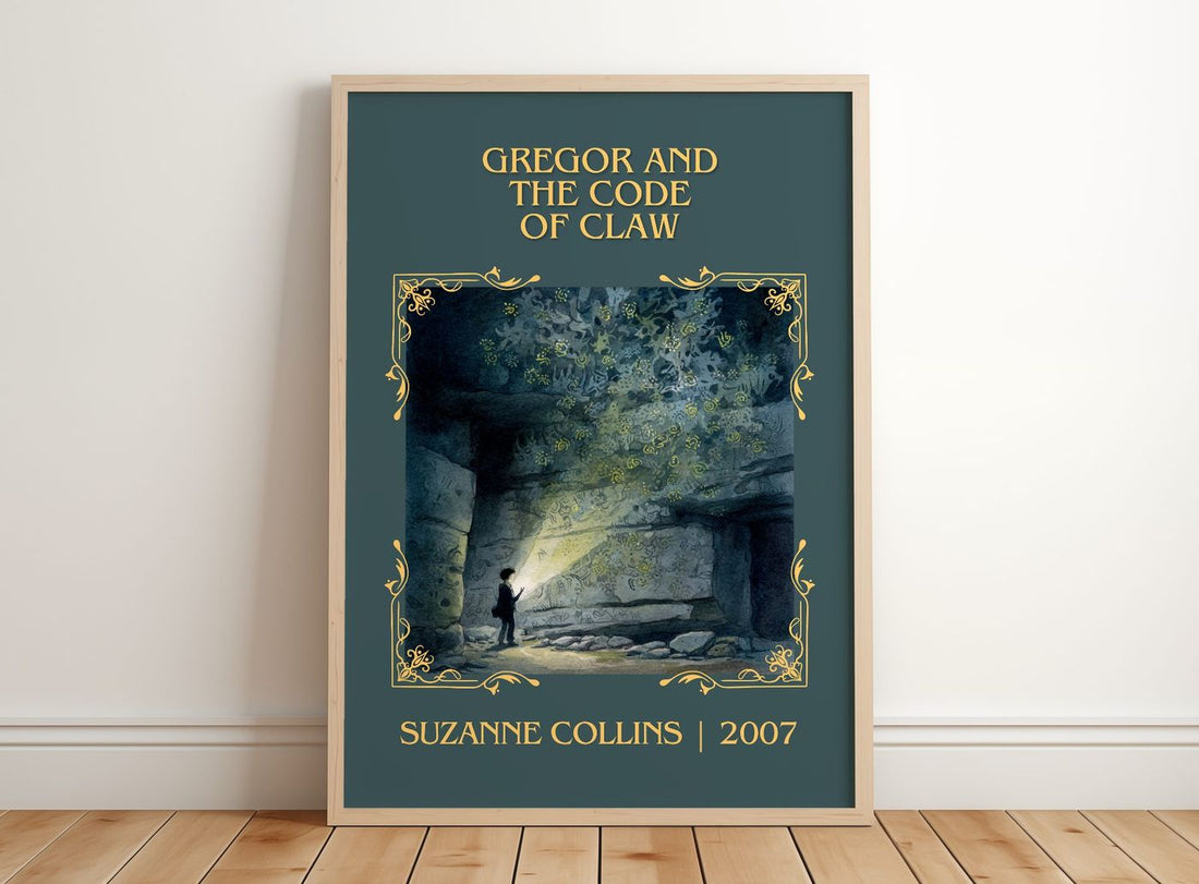 Gregor And The Code Of Claw Classic Book Art Print by Suzanne Collins – framed print leaning on a wooden floor