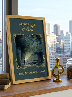 Gregor And The Code Of Claw Classic Book Art Print by Suzanne Collins – framed print on a city-view windowsill
