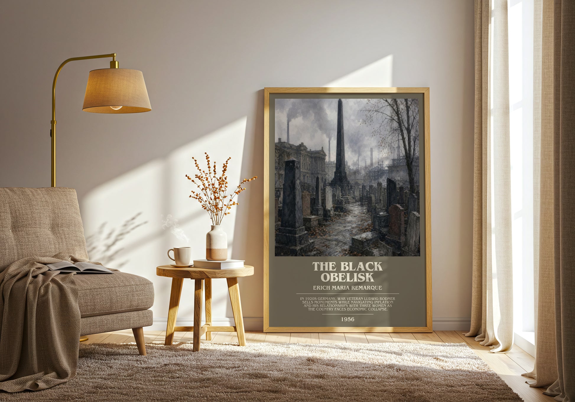 The Black Obelisk bookish print on bookshelf – Erich Maria Remarque fan gift