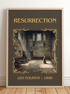 Resurrection Classic Book Art Print by Leo Tolstoy – framed print leaning on a wooden floor