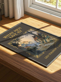 What Men Live By Classic Book Art Print by Leo Tolstoy – print on a sunlit desk