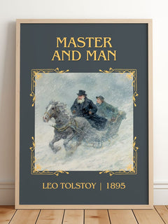 Master And Man Classic Book Art Print by Leo Tolstoy – framed print leaning on a wooden floor