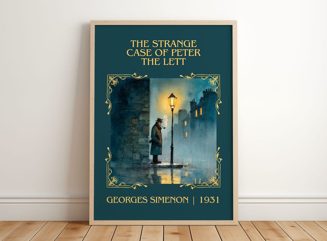 Strange Case Of Peter The Lett Classic Book Art Print by G. Simenon – framed print leaning on a wooden floor