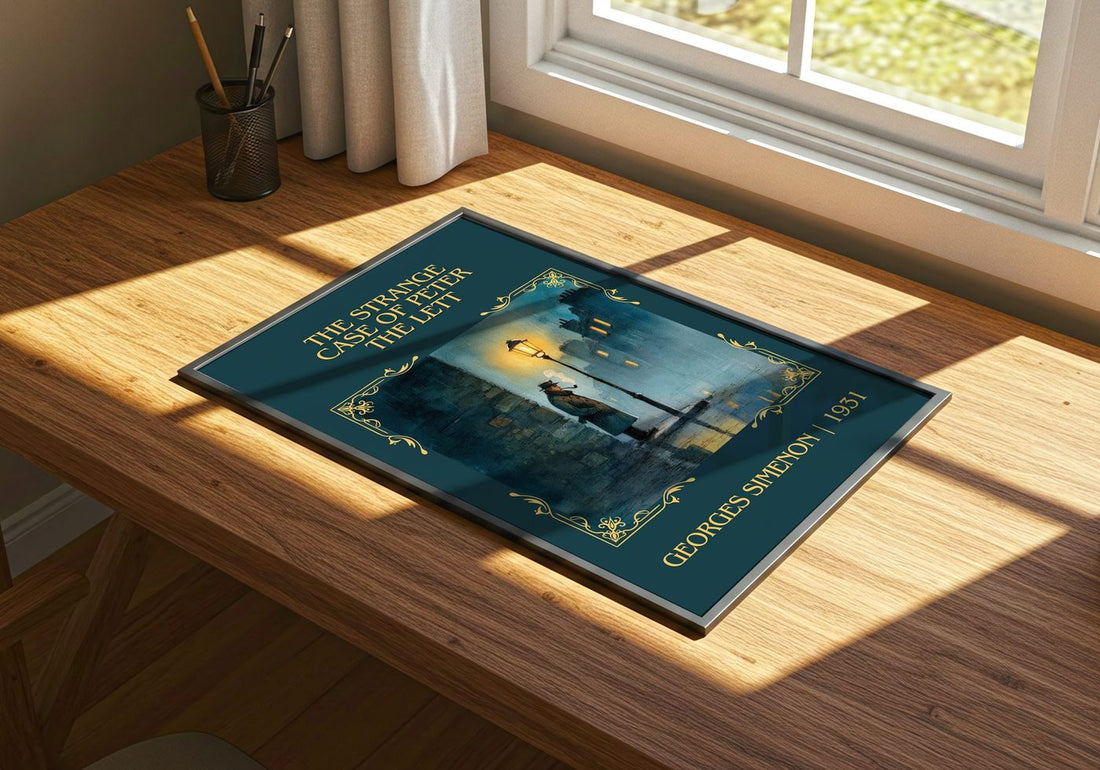 Strange Case Of Peter The Lett Classic Book Art Print by G. Simenon – print on a sunlit desk