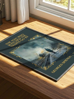 Man Who Watched The Trains Go By Classic Book Art Print by G. Simenon – print on a sunlit desk