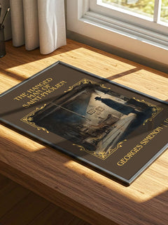 Hanged Man Of Saint-Pholien Classic Book Art Print by Georges Simenon – print on a sunlit desk