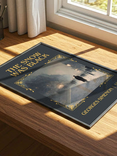 The Snow Was Black Classic Book Art Print by Georges Simenon – print on a sunlit desk