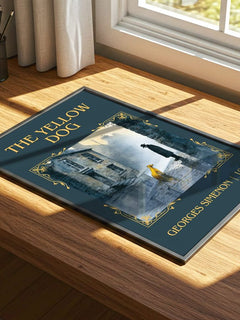 The Yellow Dog Classic Book Art Print by Georges Simenon – print on a sunlit desk