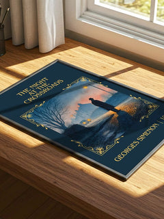 The Night At The Crossroads Classic Book Art Print by Georges Simenon – print on a sunlit desk