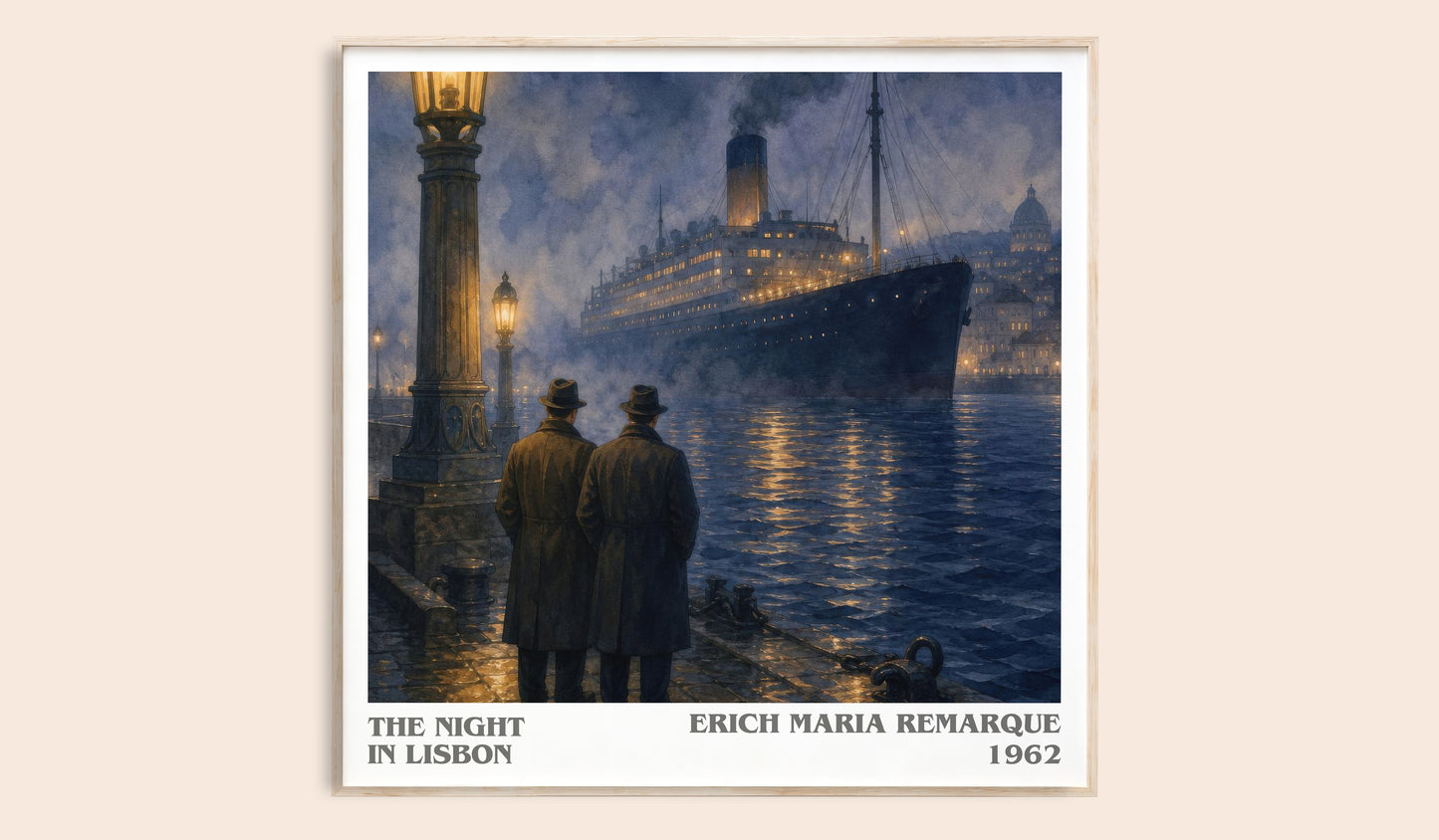 The Night In Lisbon literary book poster by Erich Maria Remarque – framed literary art print