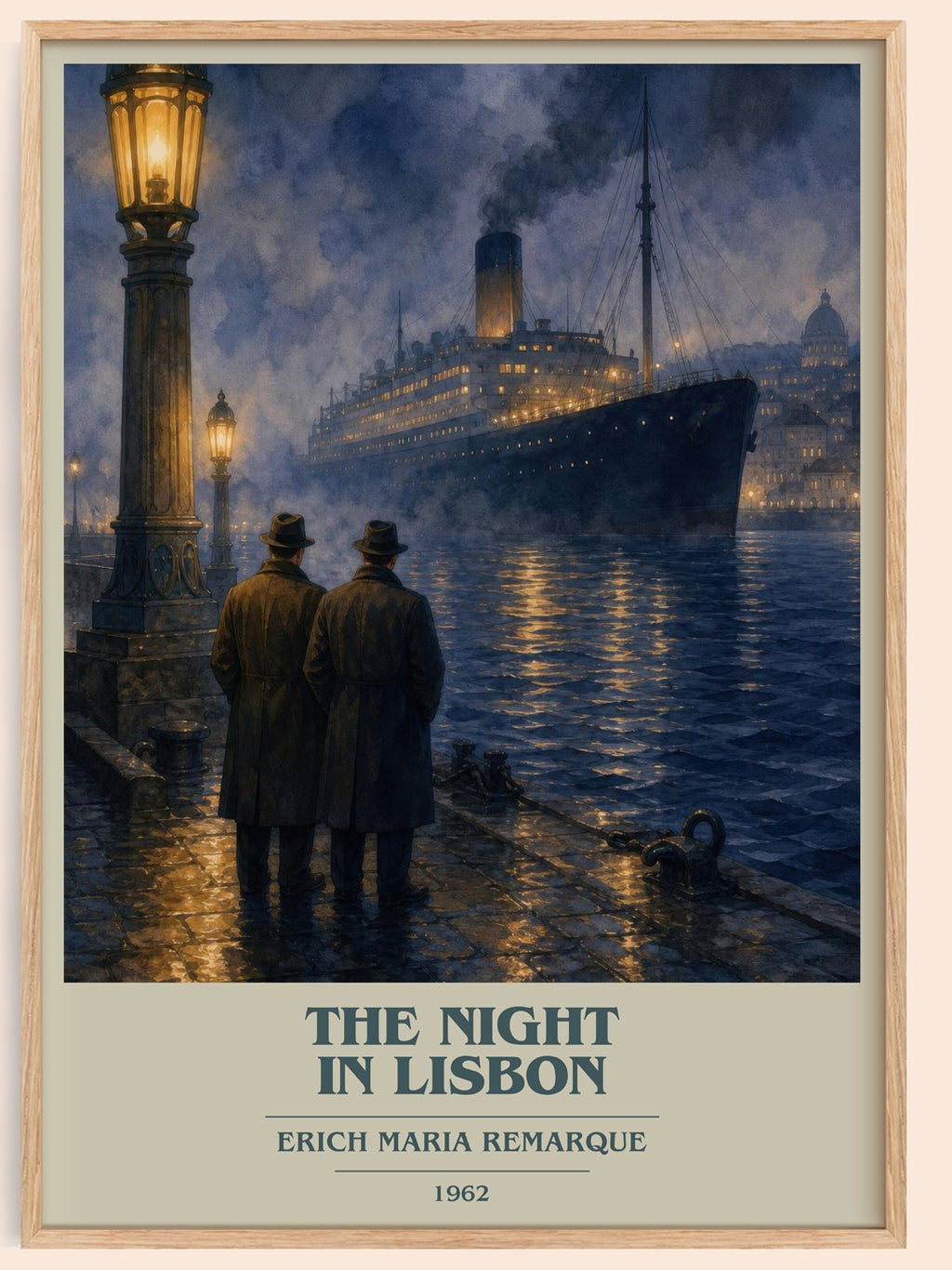 The Night In Lisbon book cover book poster by Erich Maria Remarque – framed literary art print