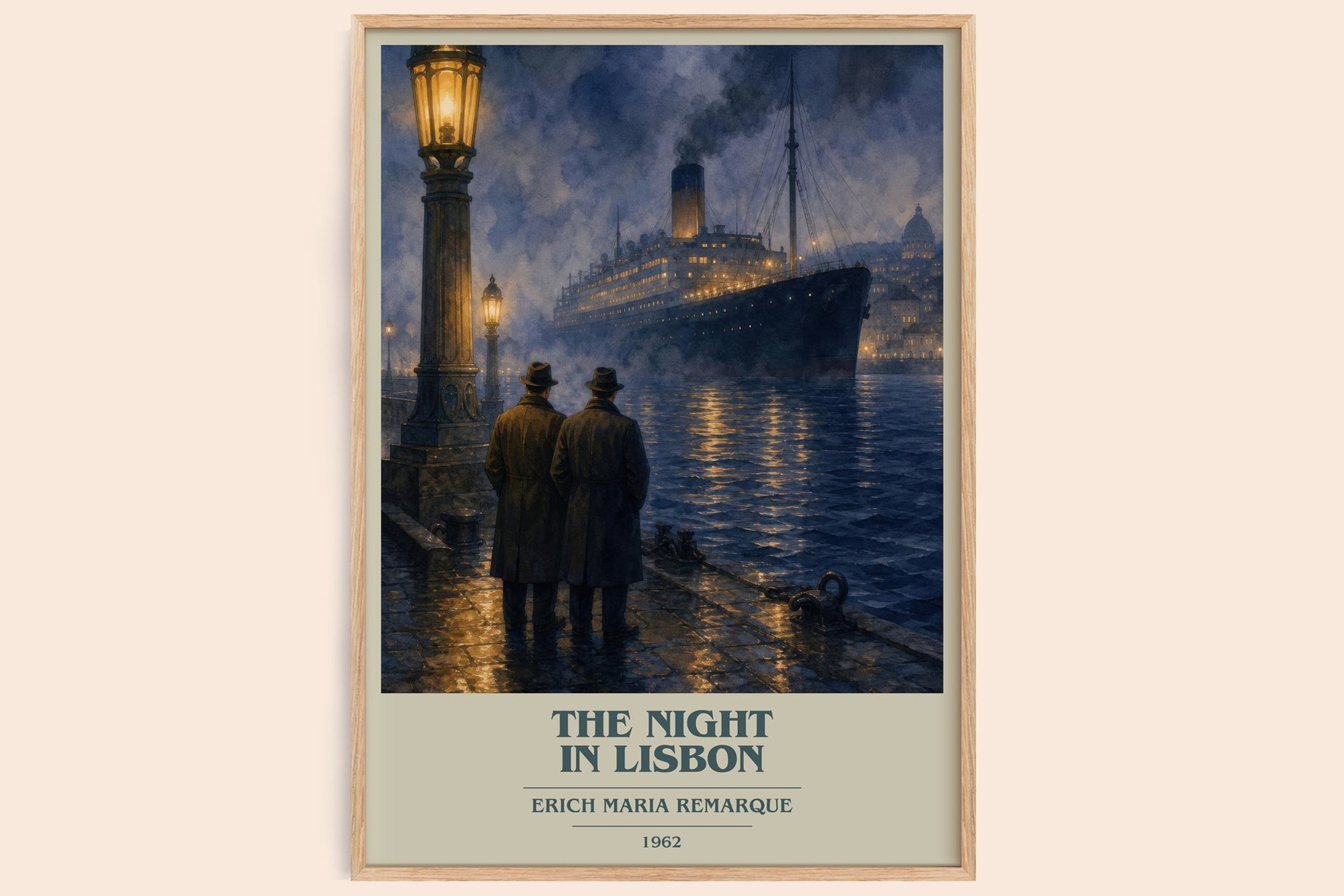 The Night In Lisbon book cover book poster by Erich Maria Remarque – framed literary art print