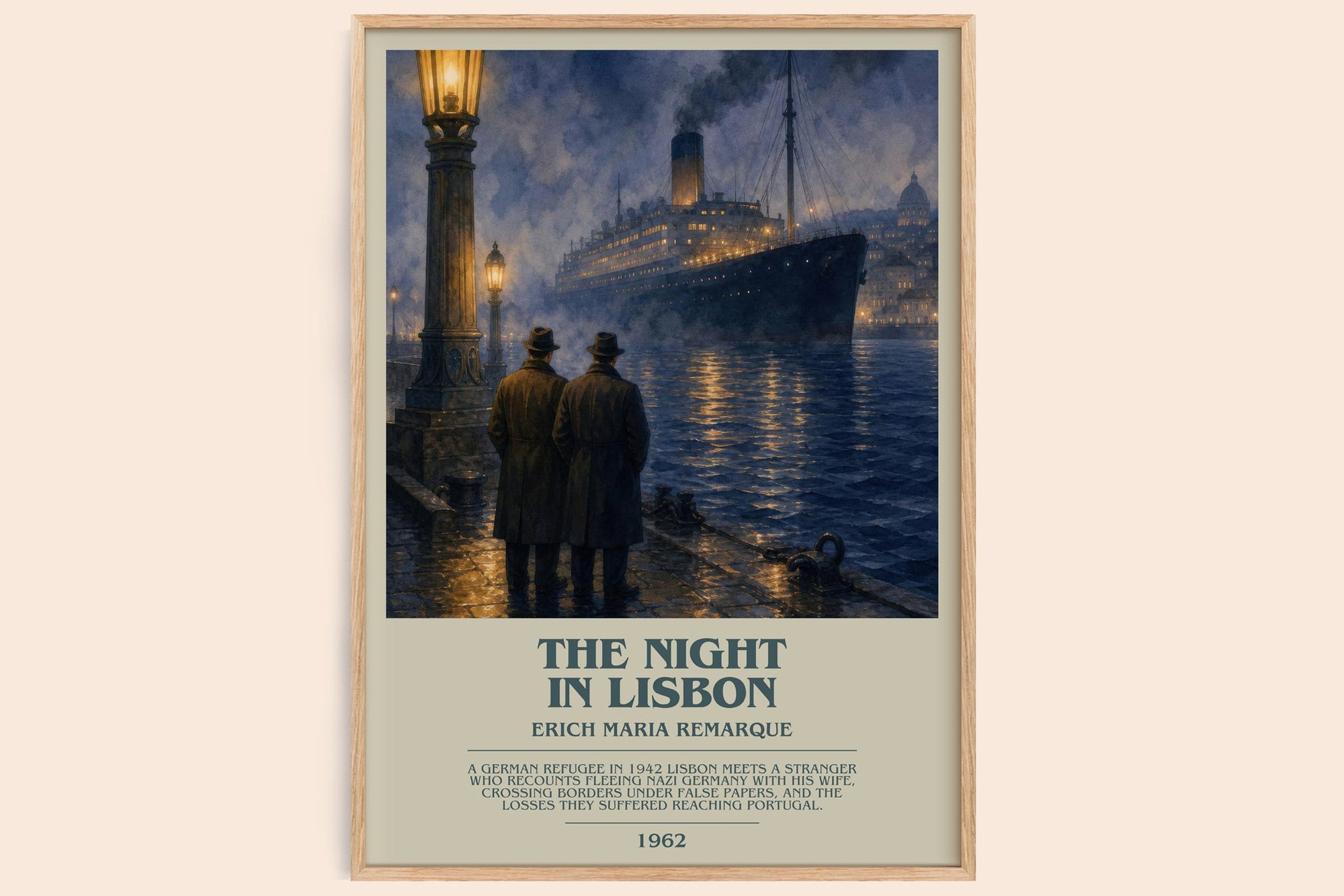 The Night In Lisbon bookish book poster by Erich Maria Remarque – framed literary art print