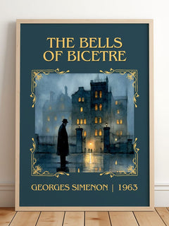 The Bells Of Bicêtre Classic Book Art Print by Georges Simenon – framed print leaning on a wooden floor