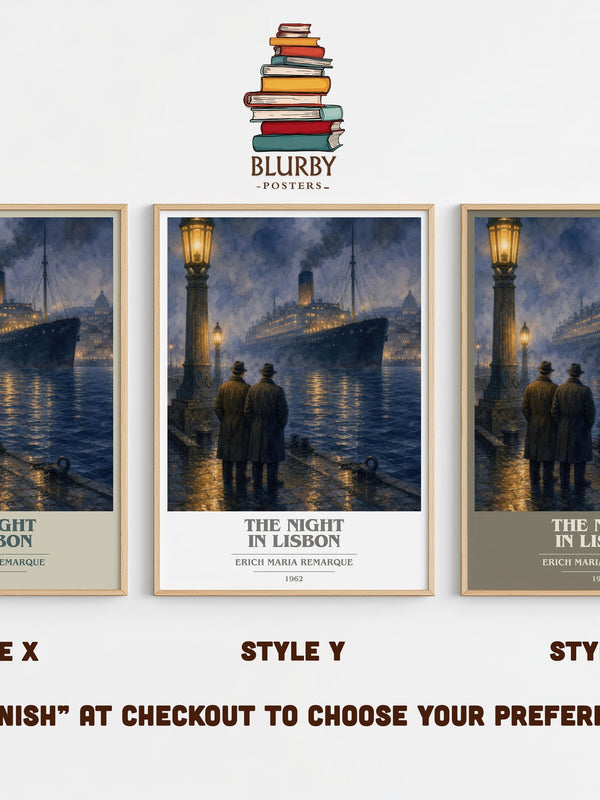 The Night In Lisbon book cover print in frame leaning in hallway – historical fiction wall art