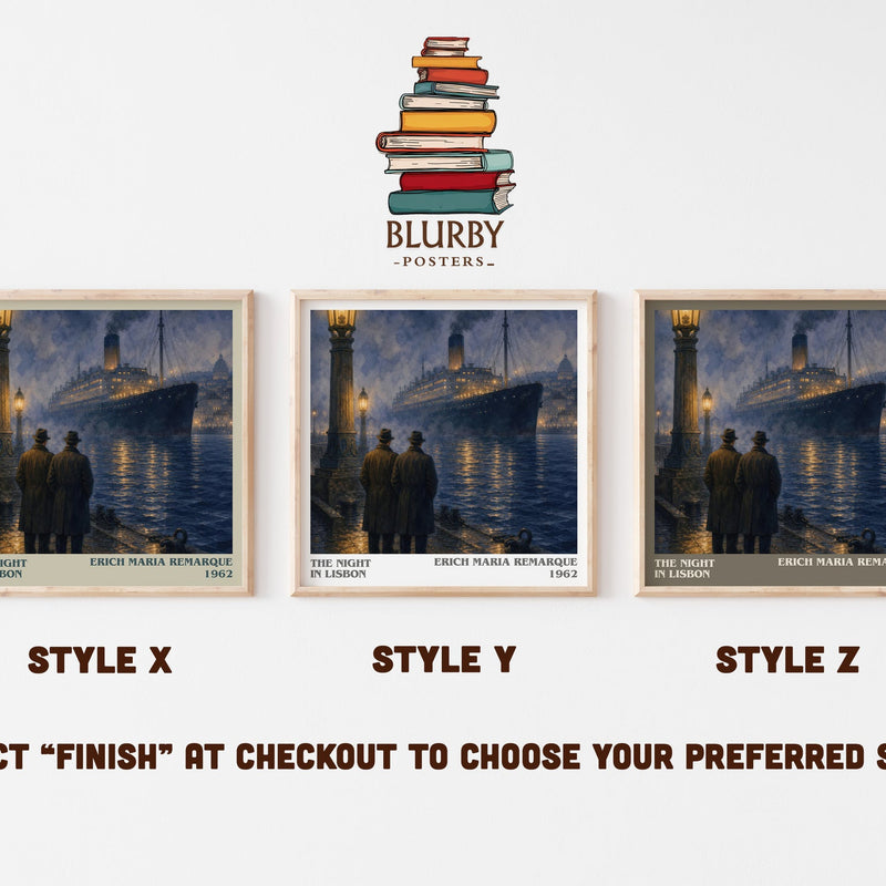 The Night In Lisbon literary print in frame leaning in hallway – historical fiction wall art