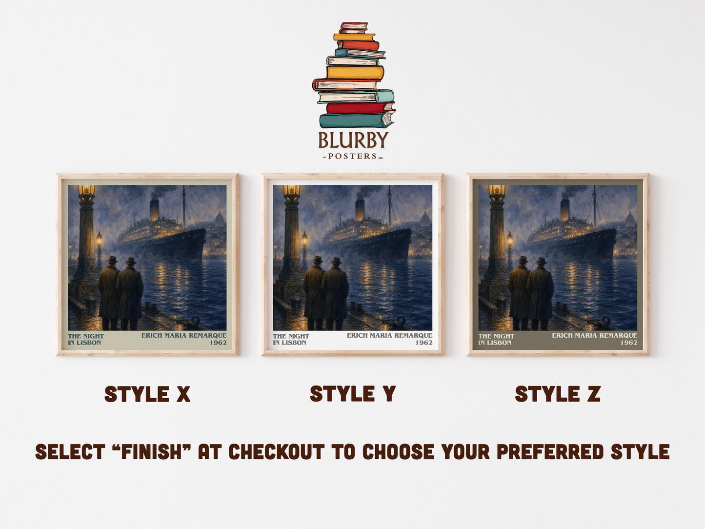 The Night In Lisbon literary print in frame leaning in hallway – historical fiction wall art