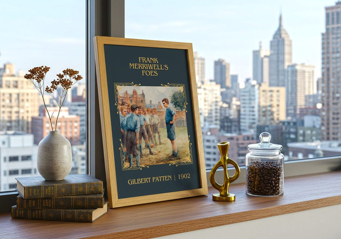 Frank Merriwell'S Foes Classic Book Art Print by Gilbert Patten – framed print on a city-view windowsill