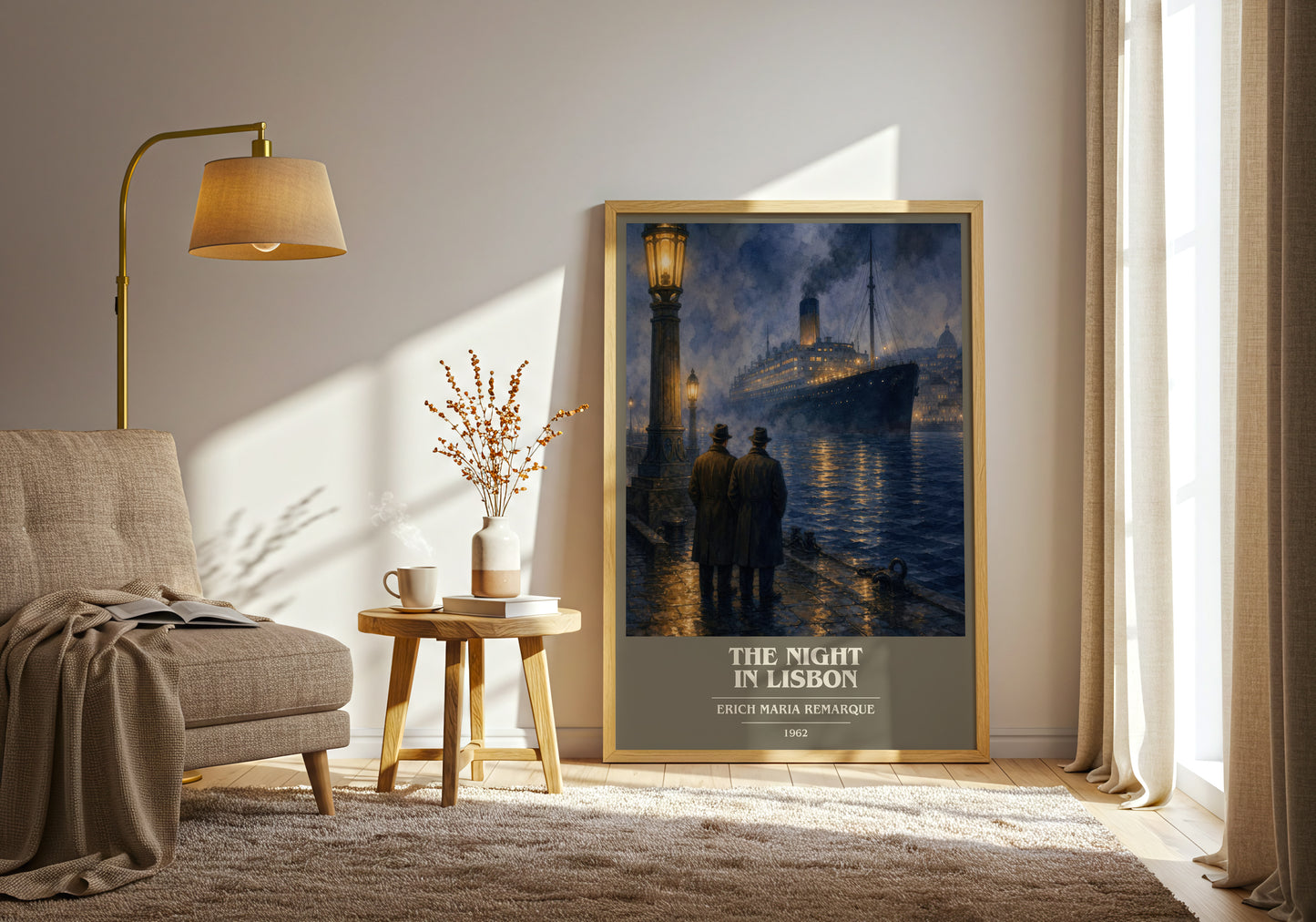 The Night In Lisbon book cover print on bookshelf – Erich Maria Remarque fan gift