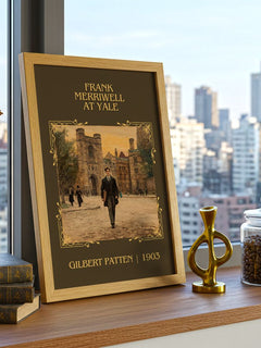 Frank Merriwell At Yale Classic Book Art Print by Gilbert Patten – framed print on a city-view windowsill