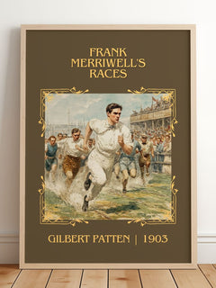 Frank Merriwell'S Races Classic Book Art Print by Gilbert Patten – framed print leaning on a wooden floor