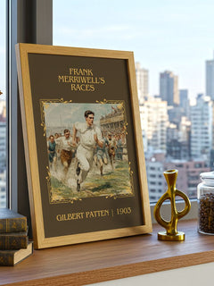 Frank Merriwell'S Races Classic Book Art Print by Gilbert Patten – framed print on a city-view windowsill