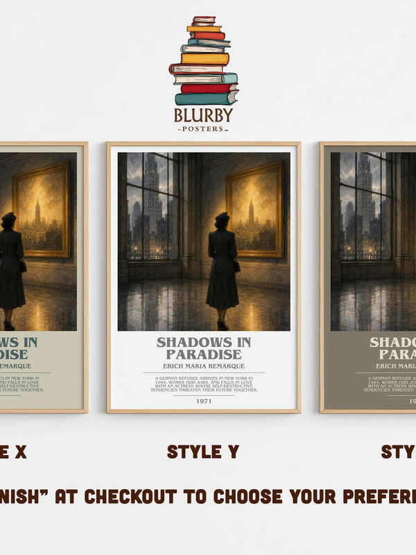 Shadows In Paradise bookish print in frame leaning in hallway – literary fiction wall art