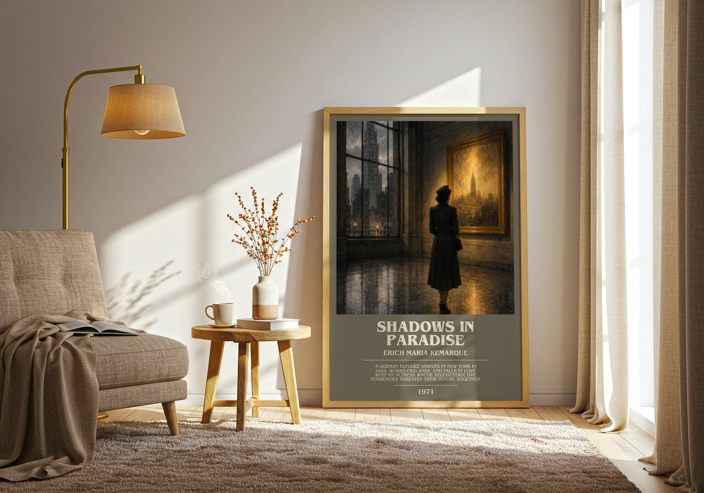 Shadows In Paradise bookish print on bookshelf – Erich Maria Remarque fan gift