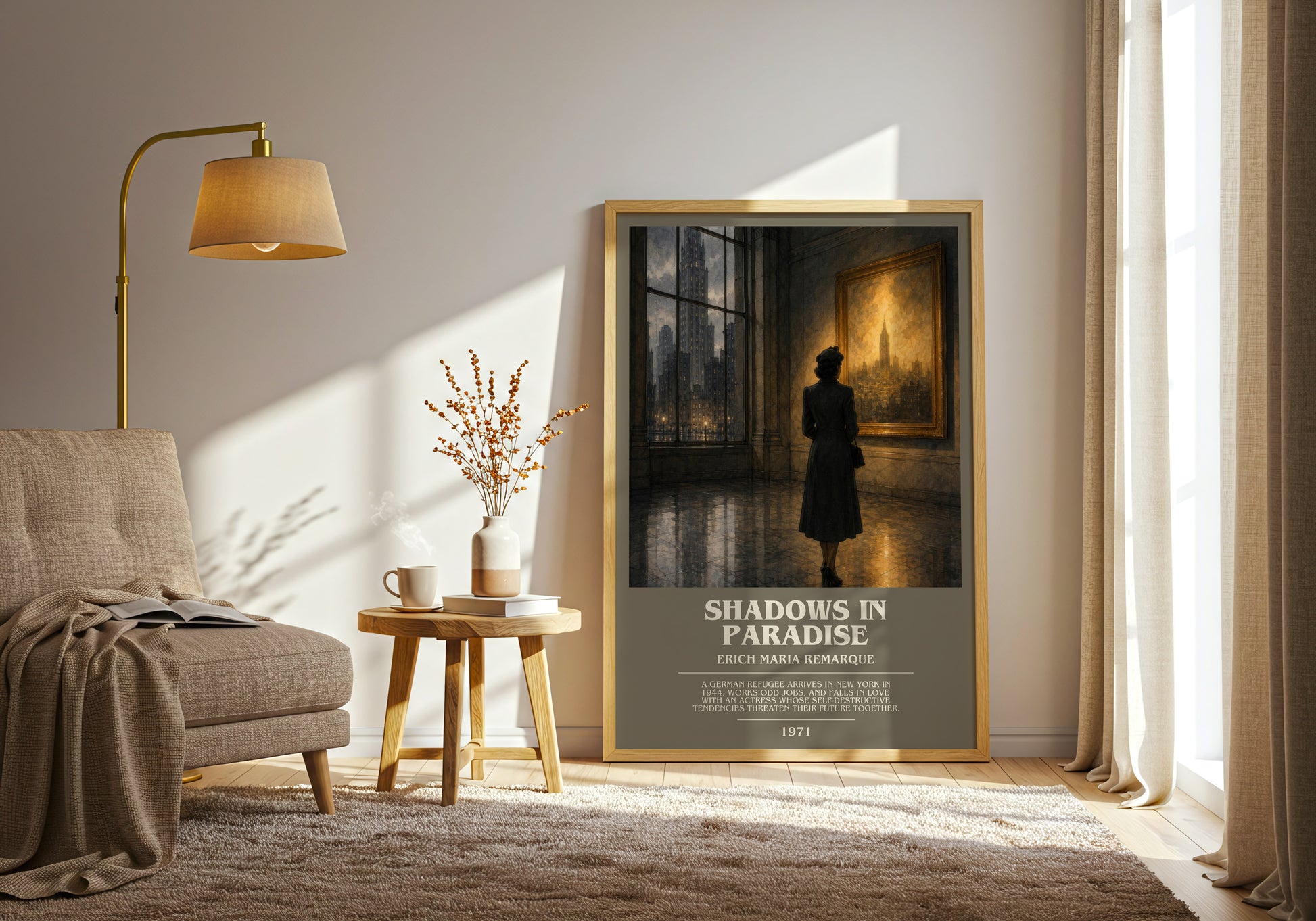 Shadows In Paradise bookish print on bookshelf – Erich Maria Remarque fan gift