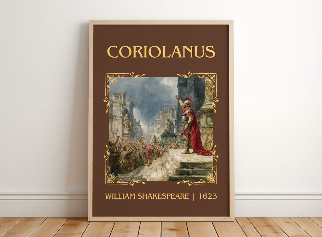 Coriolanus Classic Book Art Print by William Shakespeare – framed print leaning on a wooden floor