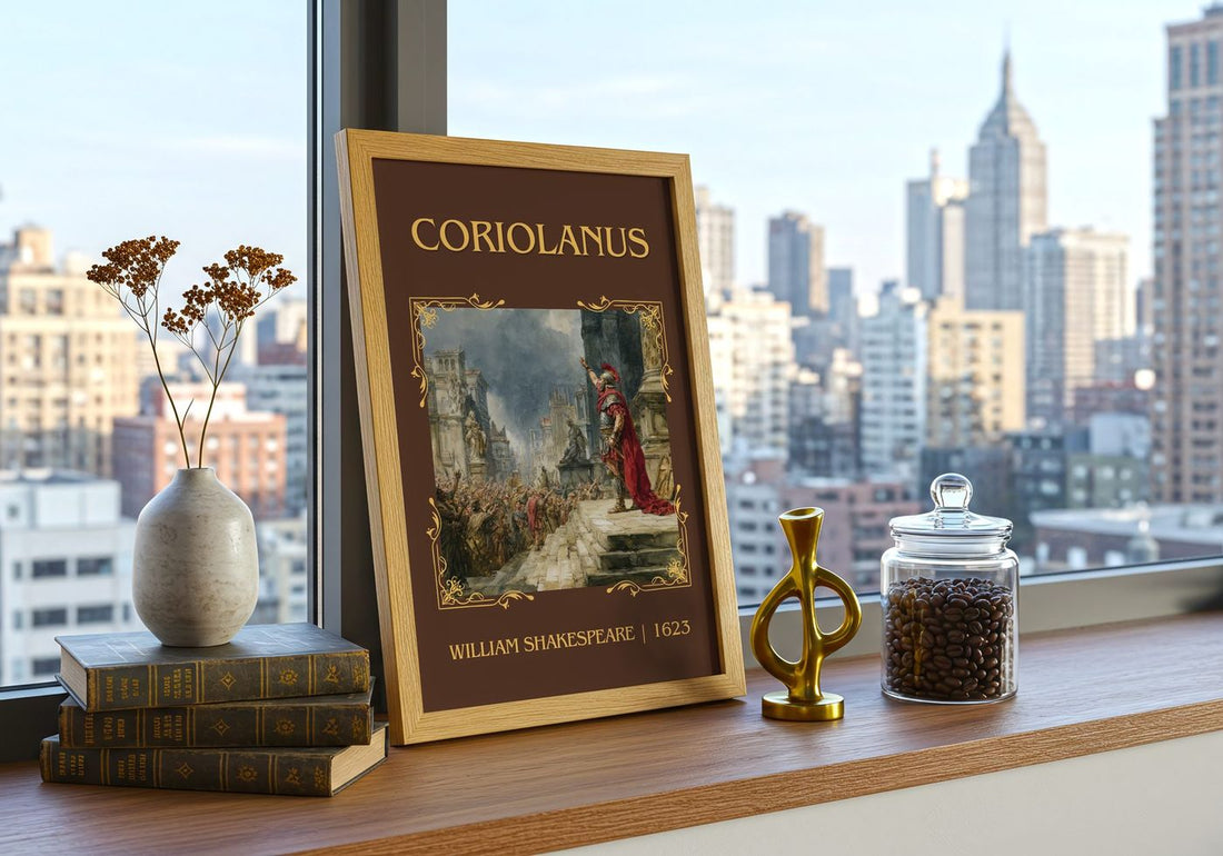Coriolanus Classic Book Art Print by William Shakespeare – framed print on a city-view windowsill