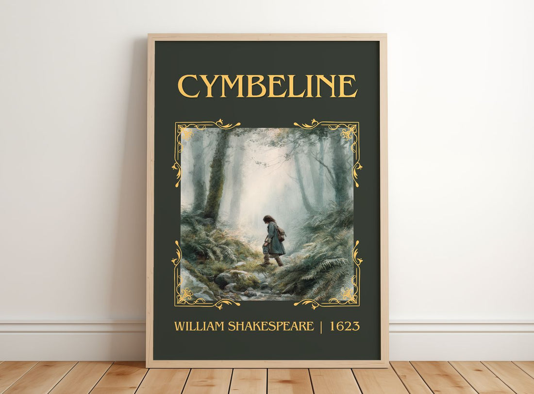 Cymbeline Classic Book Art Print by William Shakespeare – framed print leaning on a wooden floor