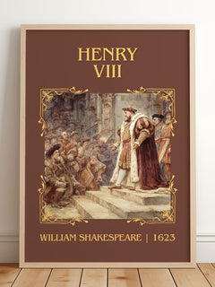 Henry Viii Classic Book Art Print by William Shakespeare – framed print leaning on a wooden floor