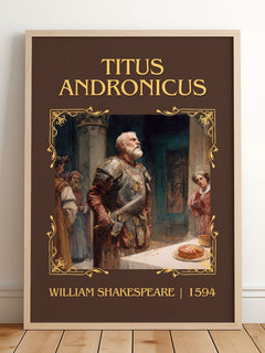 Titus Andronicus Classic Book Art Print by William Shakespeare – framed print leaning on a wooden floor